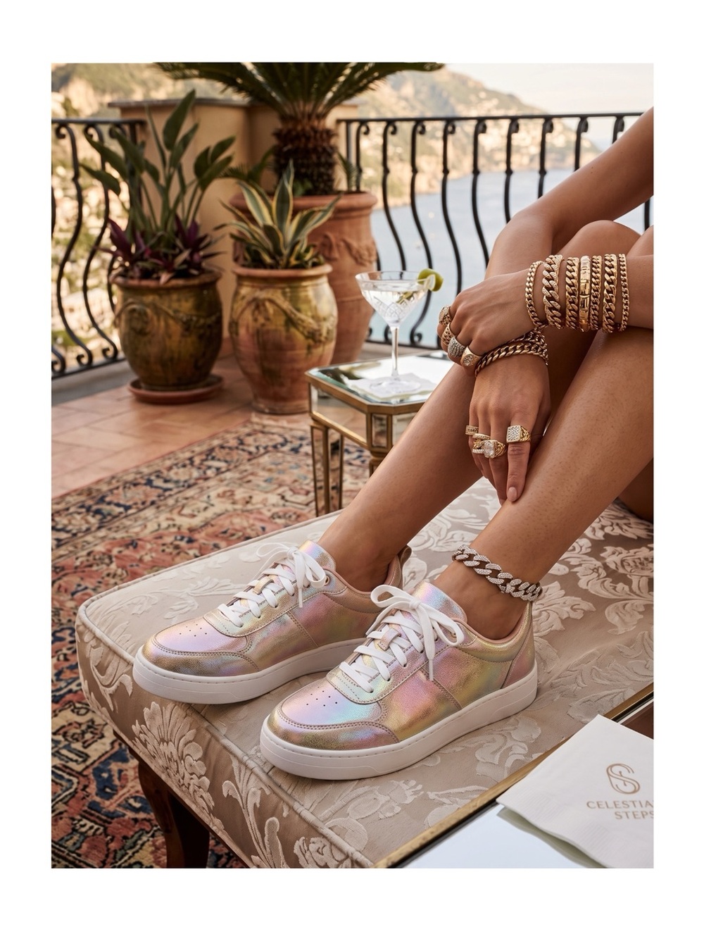 Aldo 𖦹 Brubrylla Sparkly Vegan Leather Sneakers 𖦹 Rose Gold Iridescent 𖦹 7.5M 𖦹